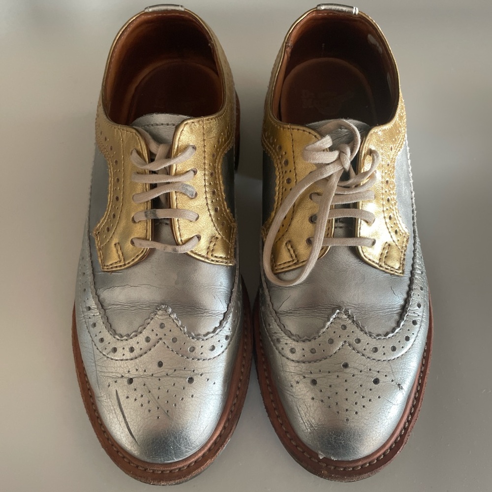 Dr martens Silver brogues with gold trim and leather sole